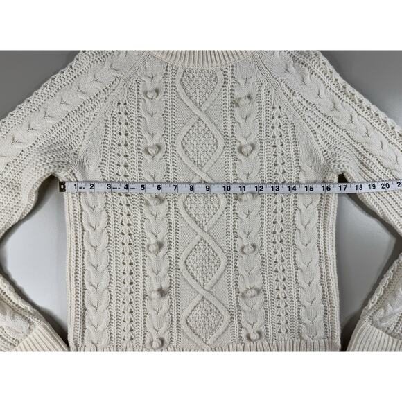 J Crew Women’s Cable Knit Fisherman Sweater XS Ivory Wool Blend Chunky Retro - Picture 2 of 10